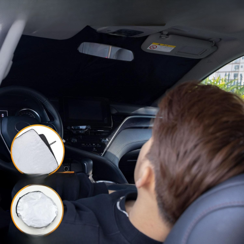 واقٍ شمسي قابل للطي لزجاج السيارة الأمامي — متوافق مع 2 و 4 أبواب