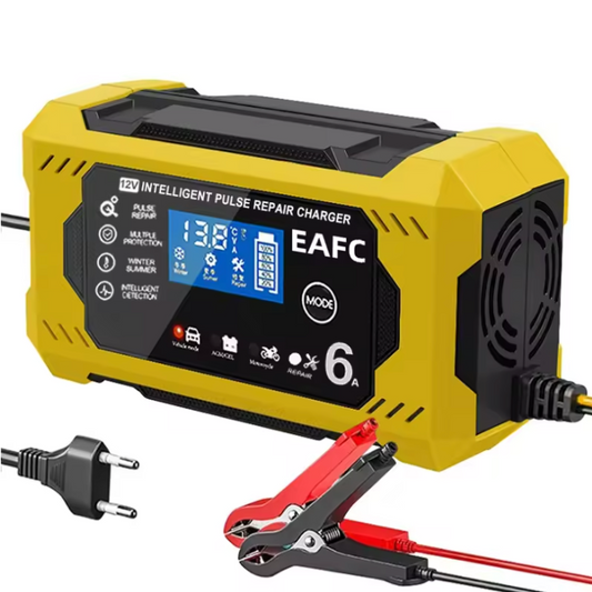 Carregador de Bateria de Carro Inteligente 12V/24V - Ecrã LCD & Proteção Automática