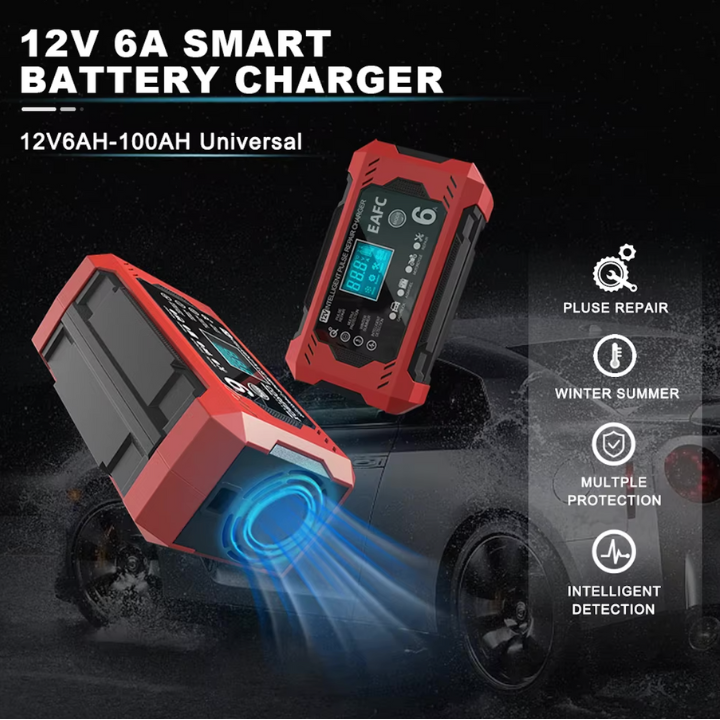 מטען סוללה לרכב חכם 12V/24V - תצוגת LCD & הגנה אוטומטית