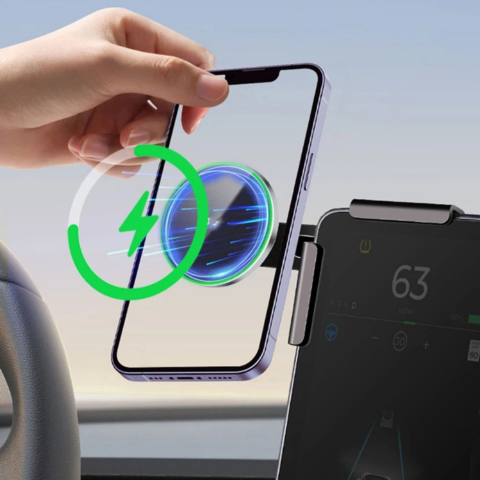 Phone Support For Tesla — Magnetic Mount And Wireless Charging