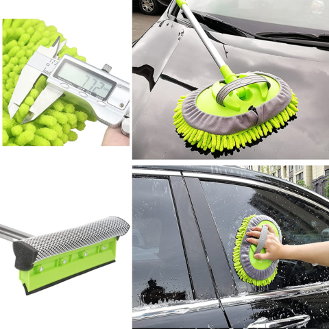 Kit de lavado de coche multifuncional — mango ajustable y paño suave