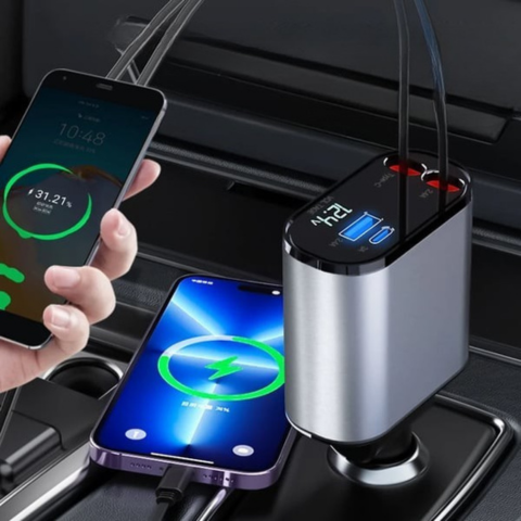 Snabbladdare för bil – Kompatibel med iPhone och USB-C 